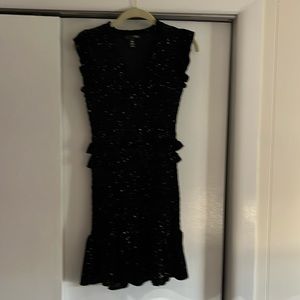 Aqua black velvet sleeveless ruffle dress